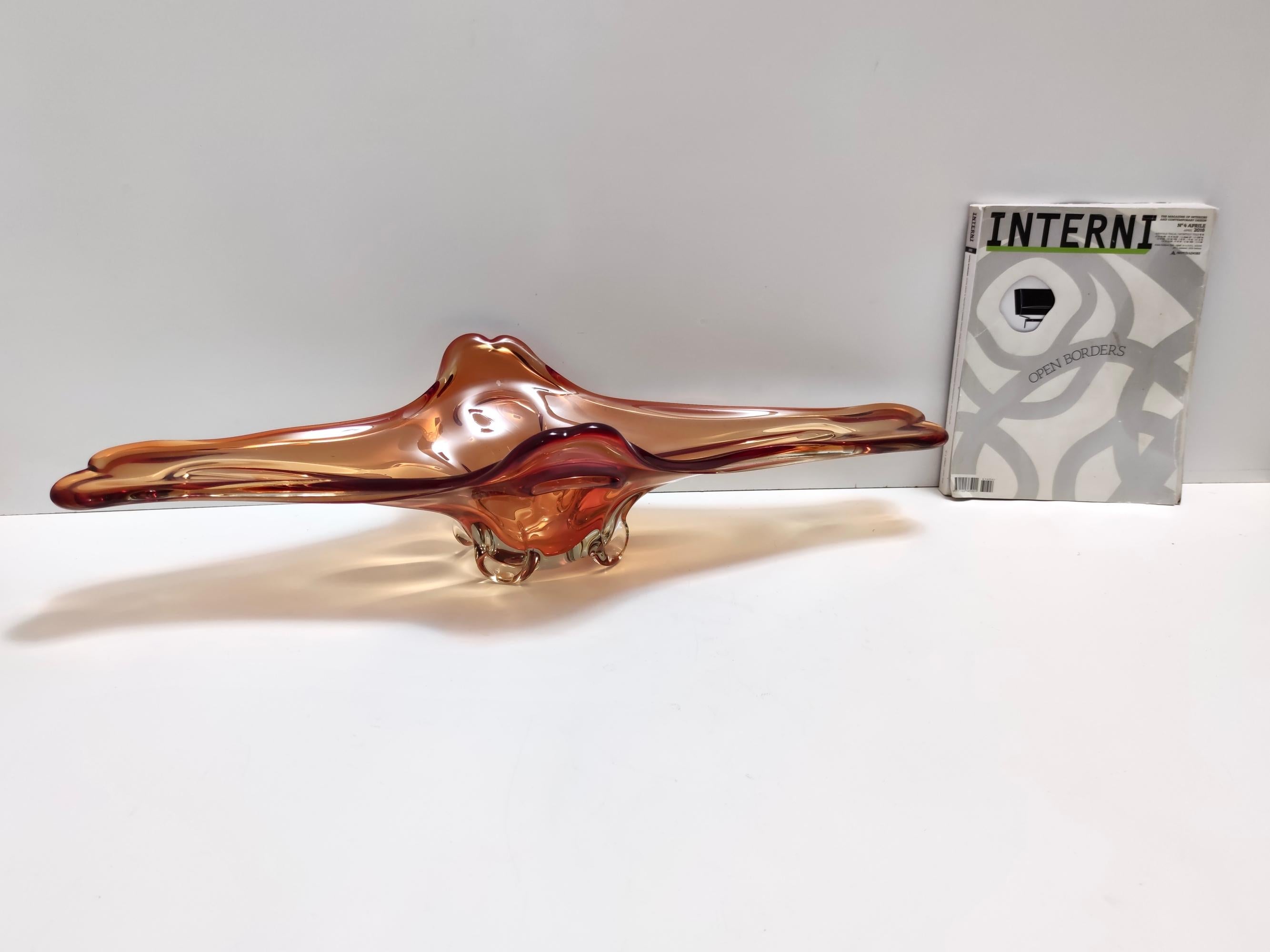 Mid-Century Modern Vintage Rusty Orange Sommerso Murano Glass Bowl / Centerpiece, Italy For Sale