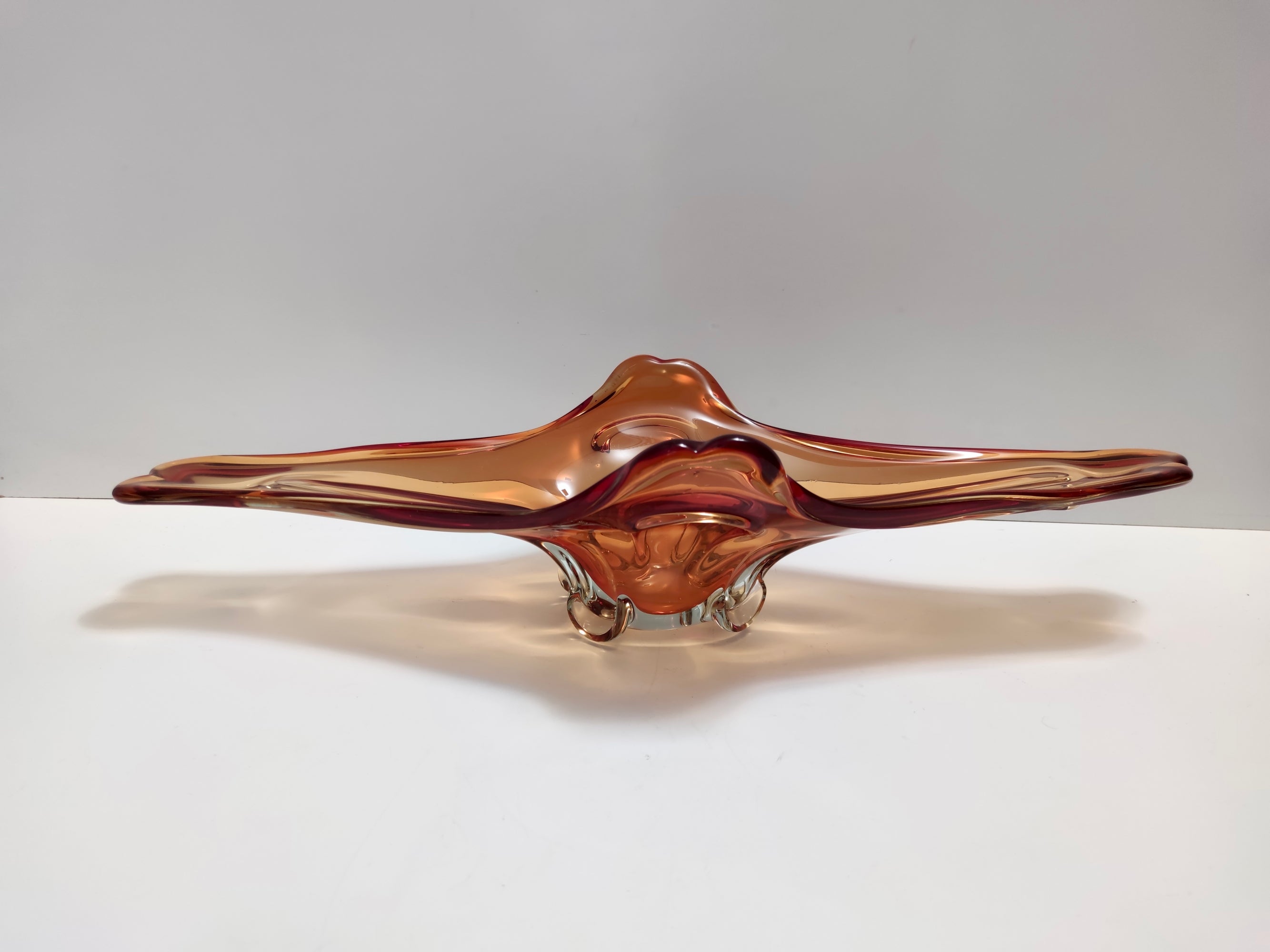 Vintage Rusty Orange Sommerso Murano Glass Bowl / Centerpiece, Italy For Sale