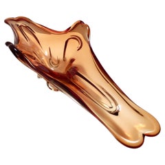 Cuenco / Centro de mesa vintage de cristal de Murano Sommerso naranja oxidado, Italia