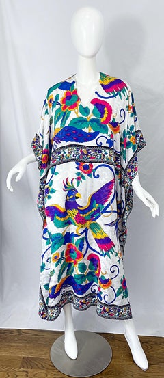 Vintage Ruth Norman for Neiman Marcus Peacock Novelty Print Caftan Maxi Dress