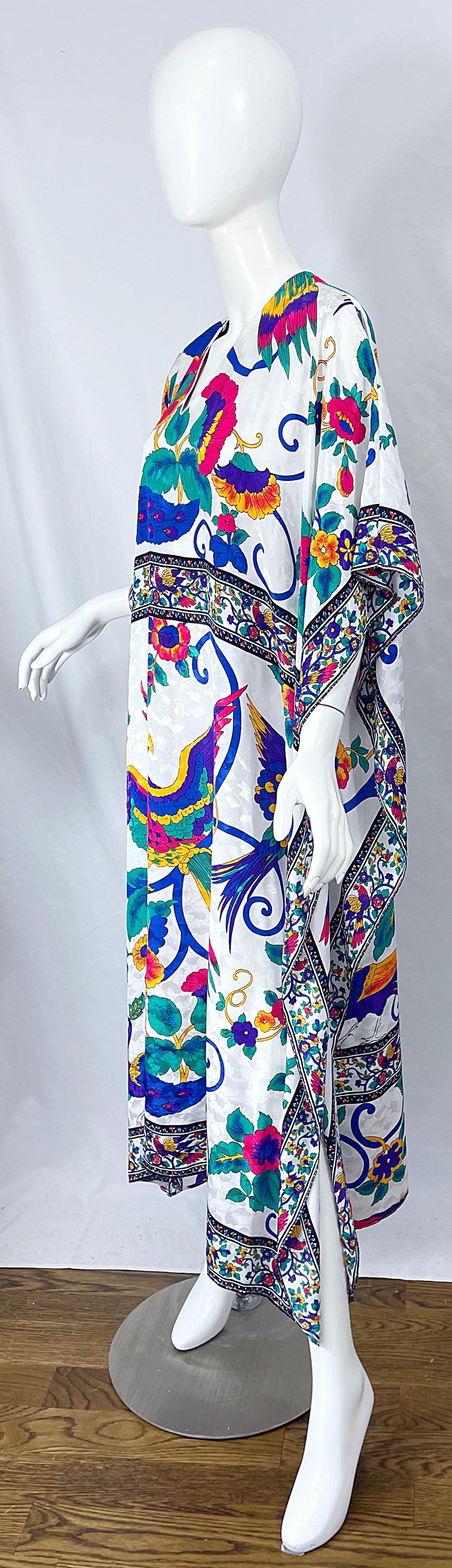 Vintage Ruth Norman für Neiman Marcus Pfau Neuheit Druck Kaftan Maxikleid Damen