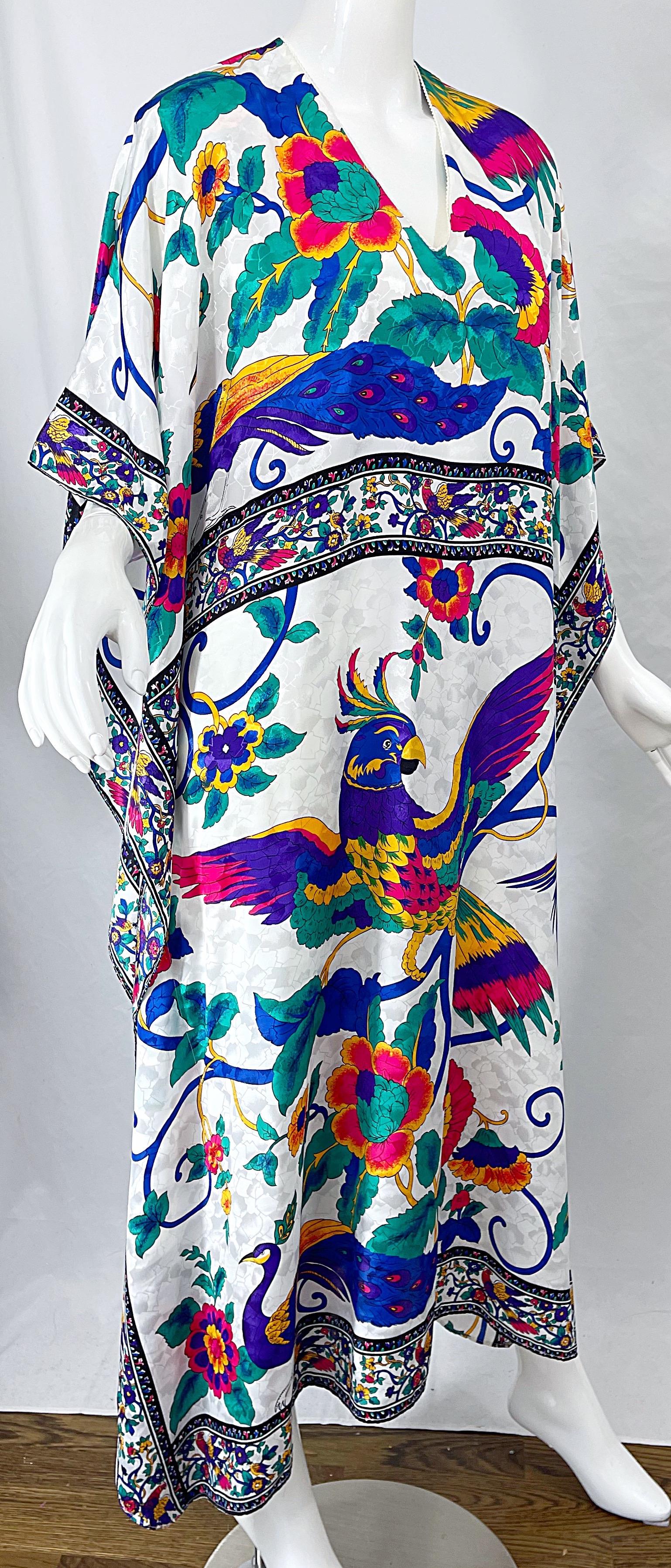 Vintage Ruth Norman für Neiman Marcus Pfau Neuheit Druck Kaftan Maxikleid 1