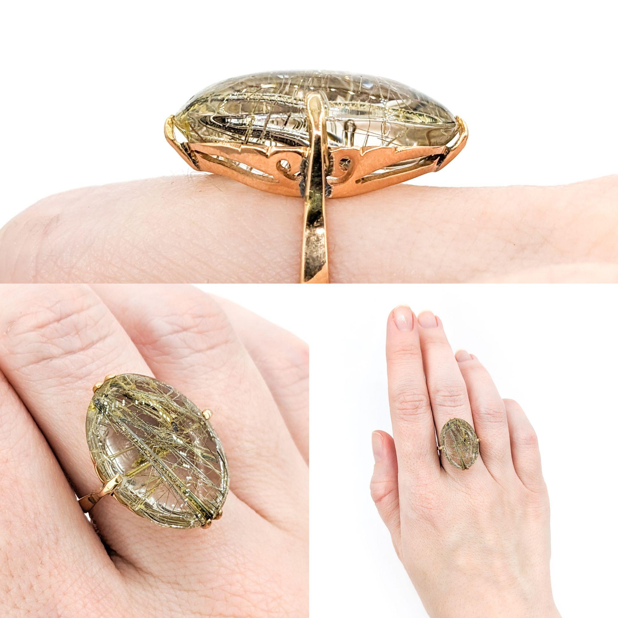 Modern Vintage Rutilated Quartz Ring In Yellow Gold For Sale