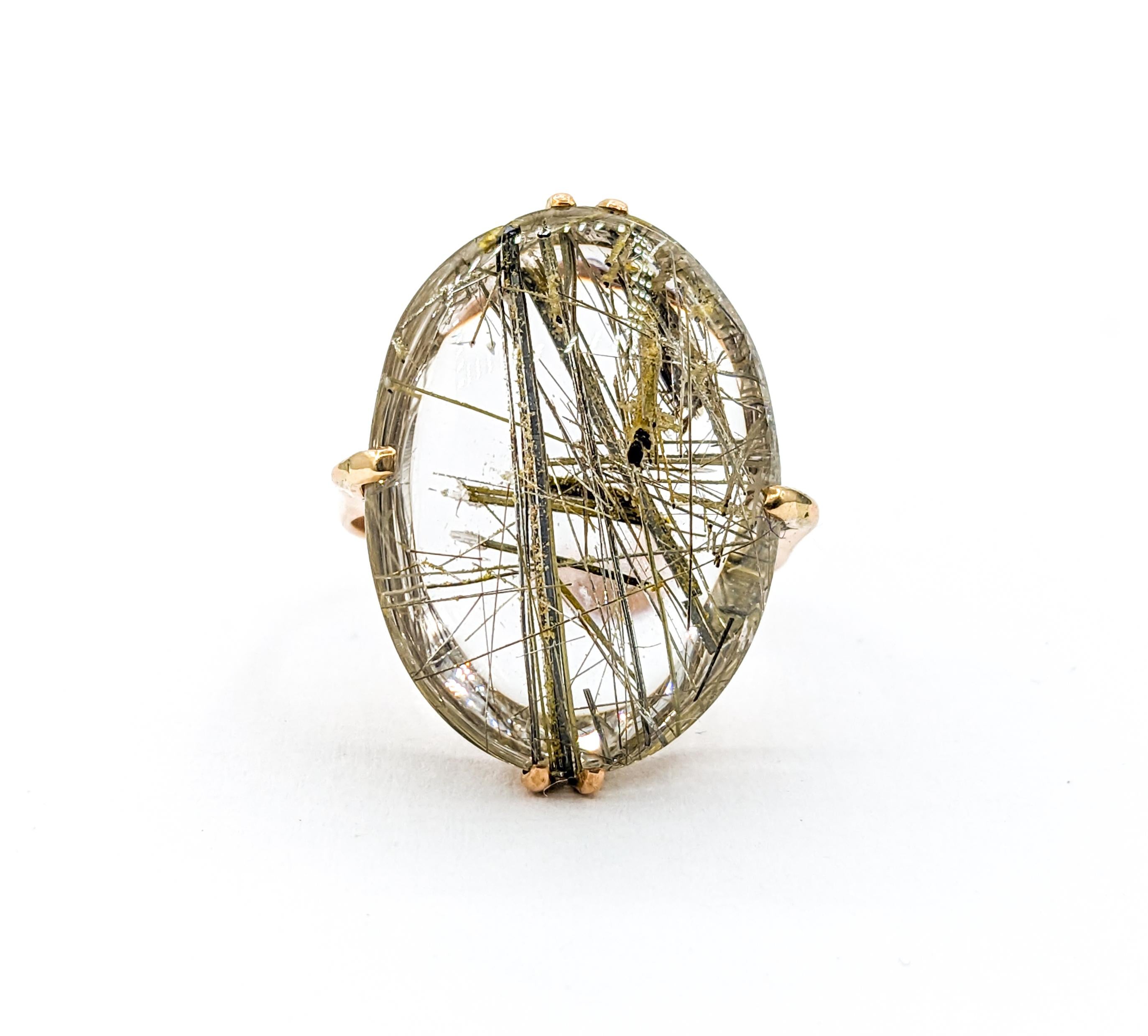 Cabochon Vintage Rutilated Quartz Ring In Yellow Gold For Sale