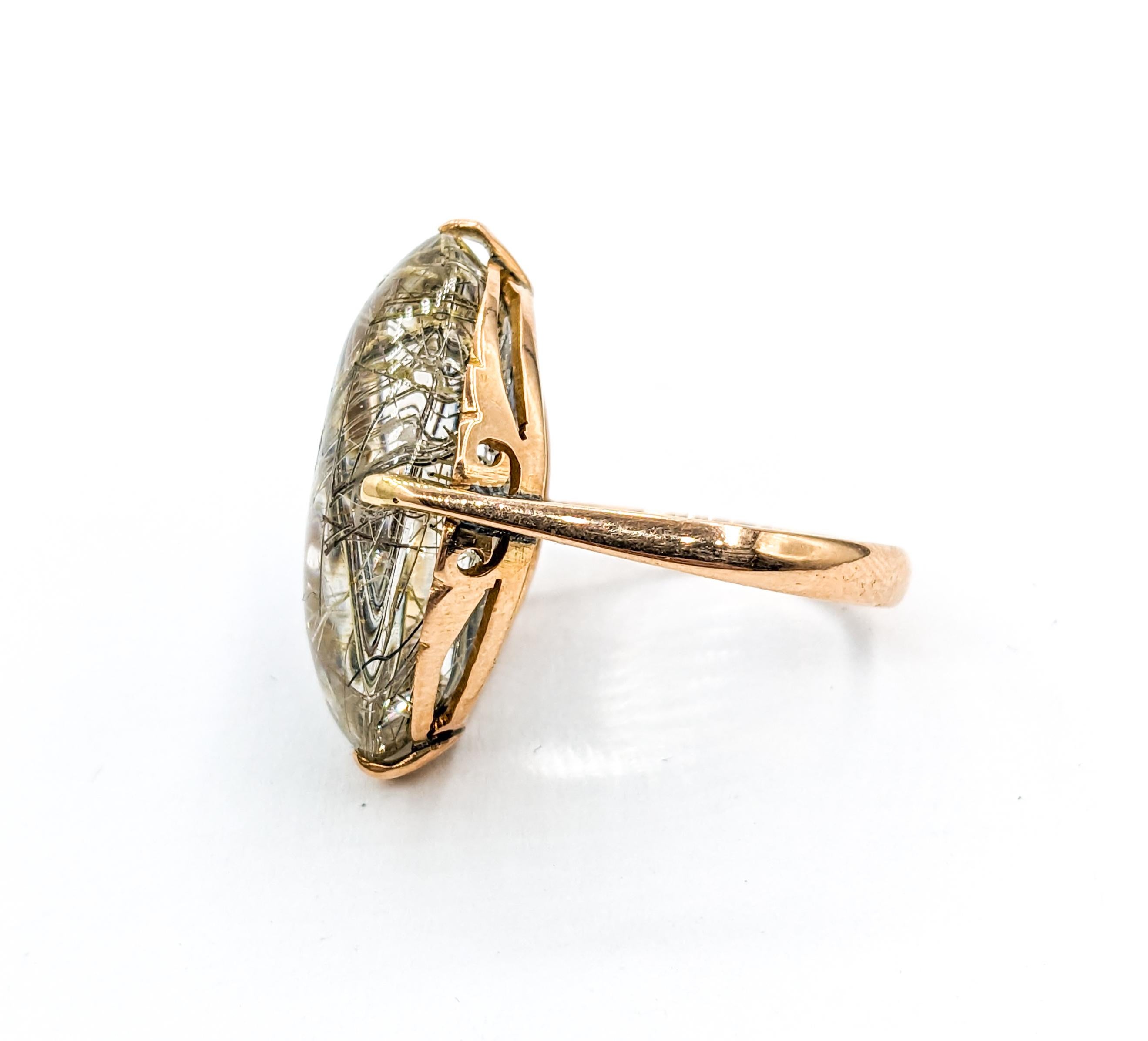 Vintage Rutilated Quartz Ring In Yellow Gold In Excellent Condition For Sale In Bloomington, MN