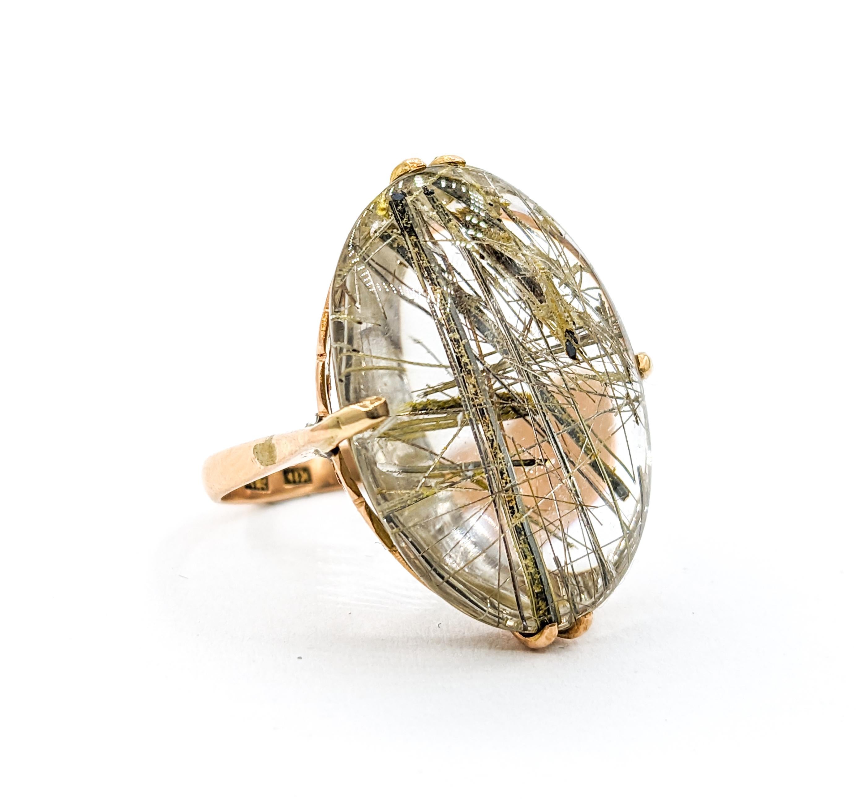 Women's Vintage Rutilated Quartz Ring In Yellow Gold For Sale