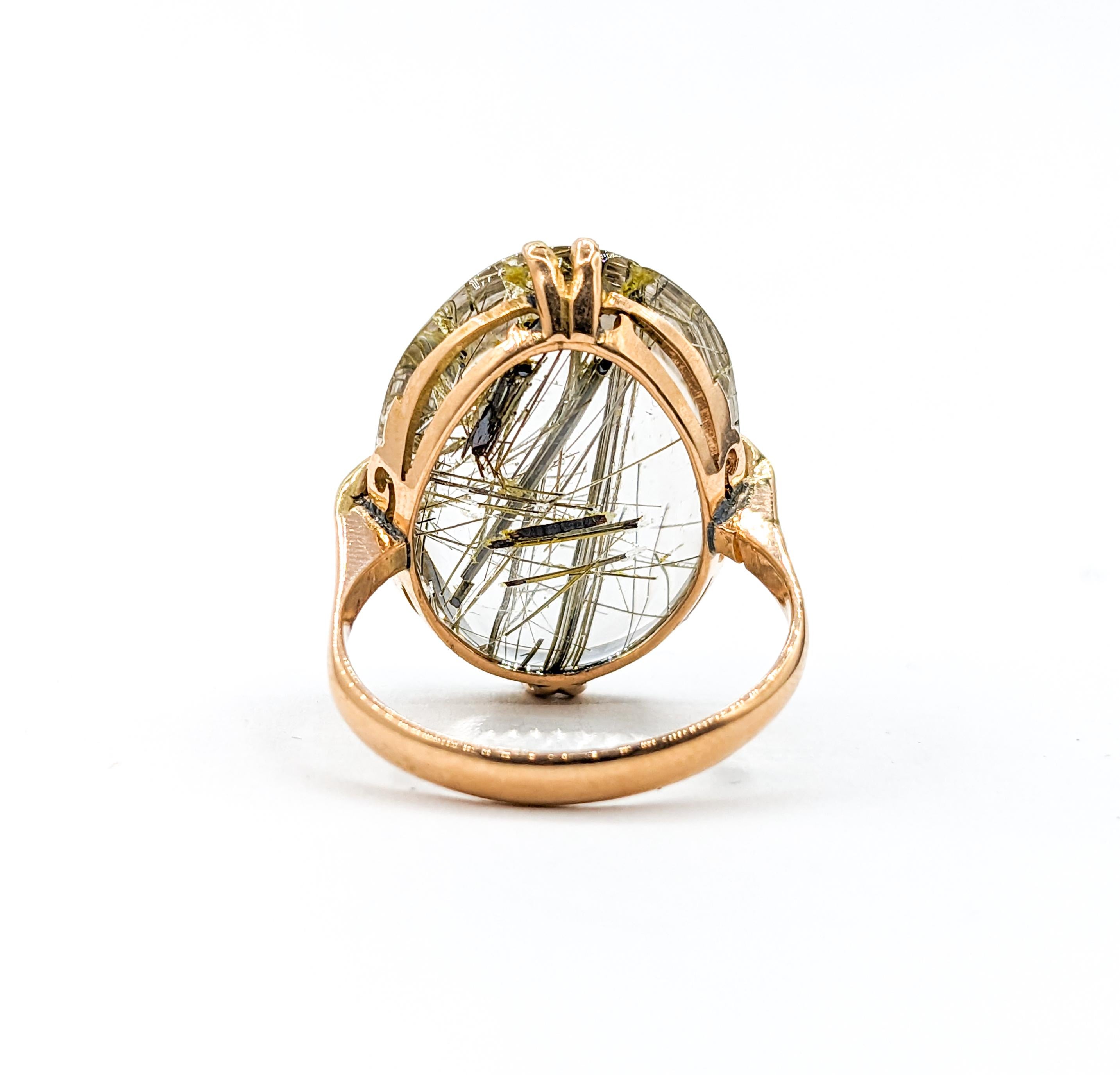 Vintage Rutilated Quartz Ring In Yellow Gold For Sale 2