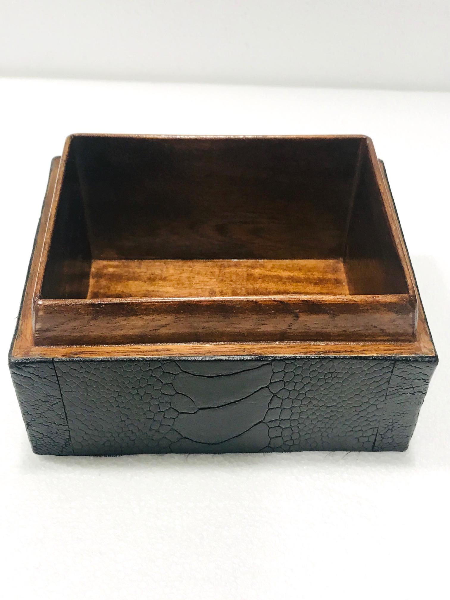 Vintage R&Y Augousti Decorative Box in Black Ostrich Leather and Bone circa 2000 3