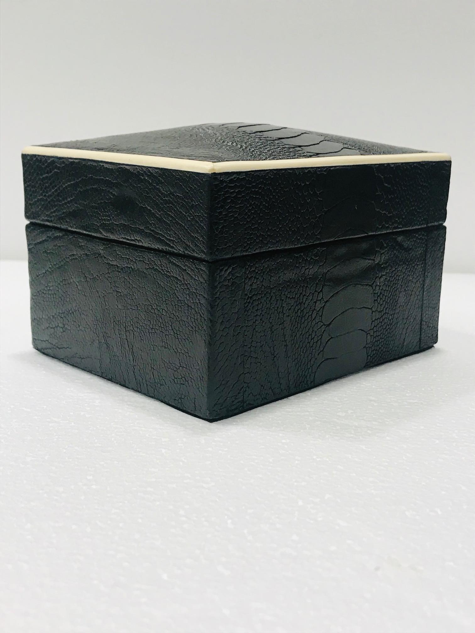 Dyed Vintage R&Y Augousti Decorative Box in Black Ostrich Leather and Bone circa 2000