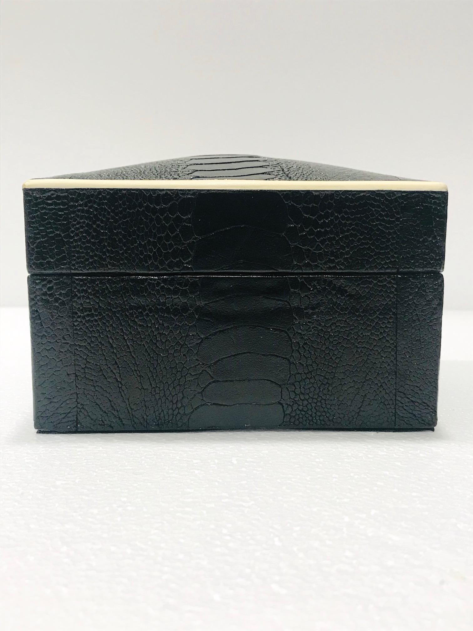 Contemporary Vintage R&Y Augousti Decorative Box in Black Ostrich Leather and Bone circa 2000