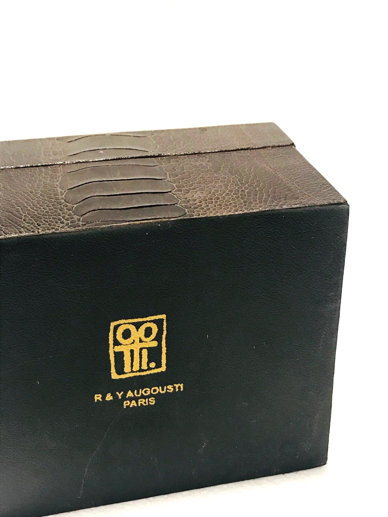 Vintage R&Y Augousti Decorative Box in Brown Ostrich Leather and Bone, c. 2000 2