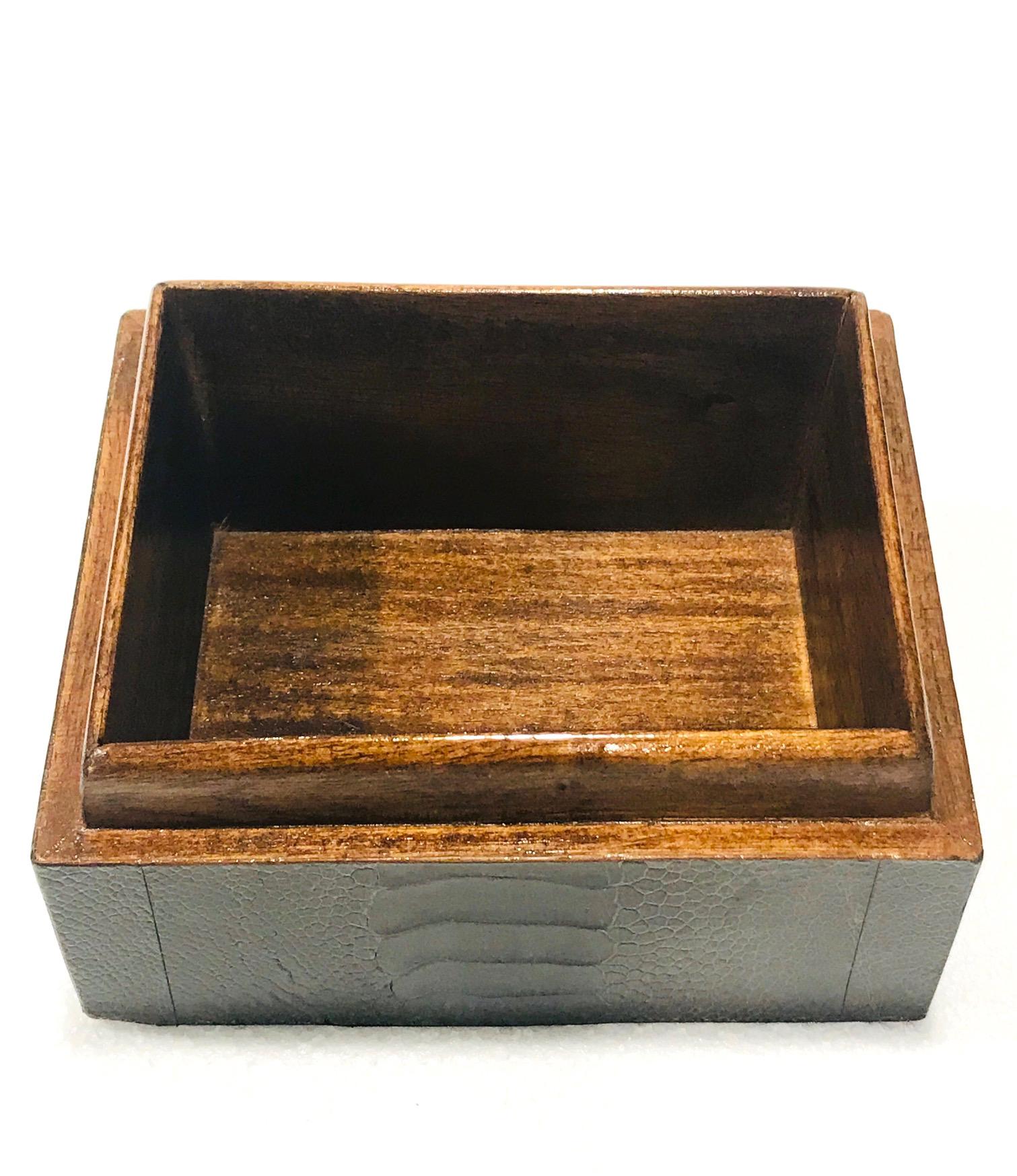 Vintage R&Y Augousti Decorative Box in Brown Ostrich Leather and Bone, c. 2000 1