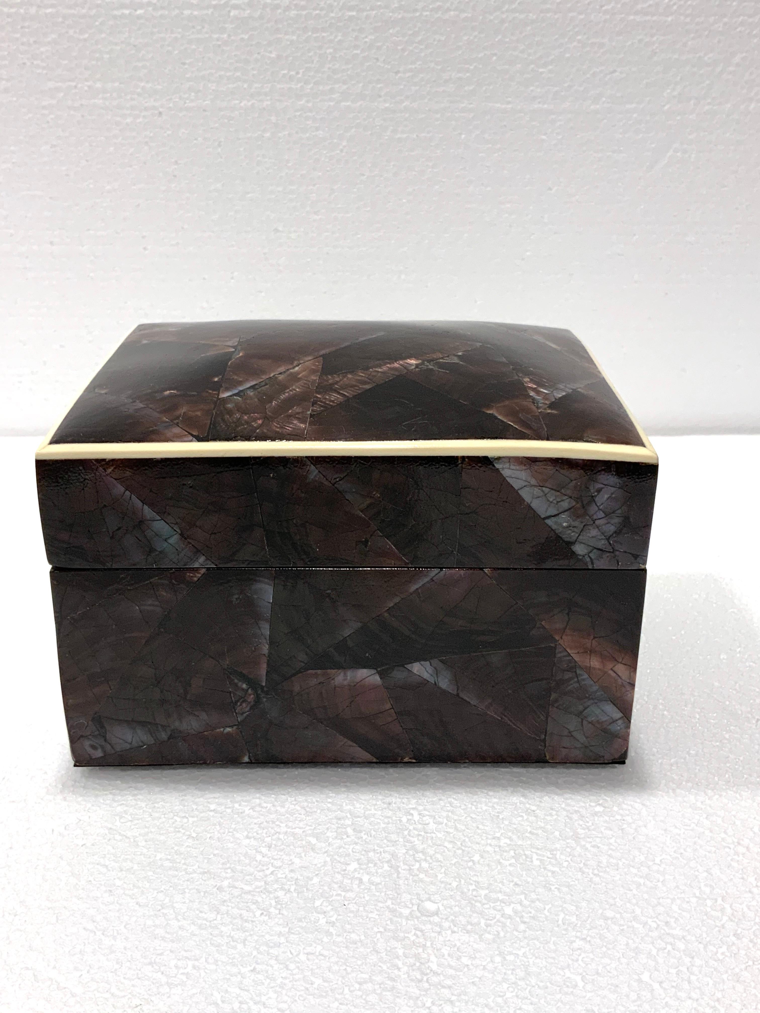 Organic Modern Vintage R&Y Augousti Decorative Box in Brown Pen Shell with Bone Trim circa 2000