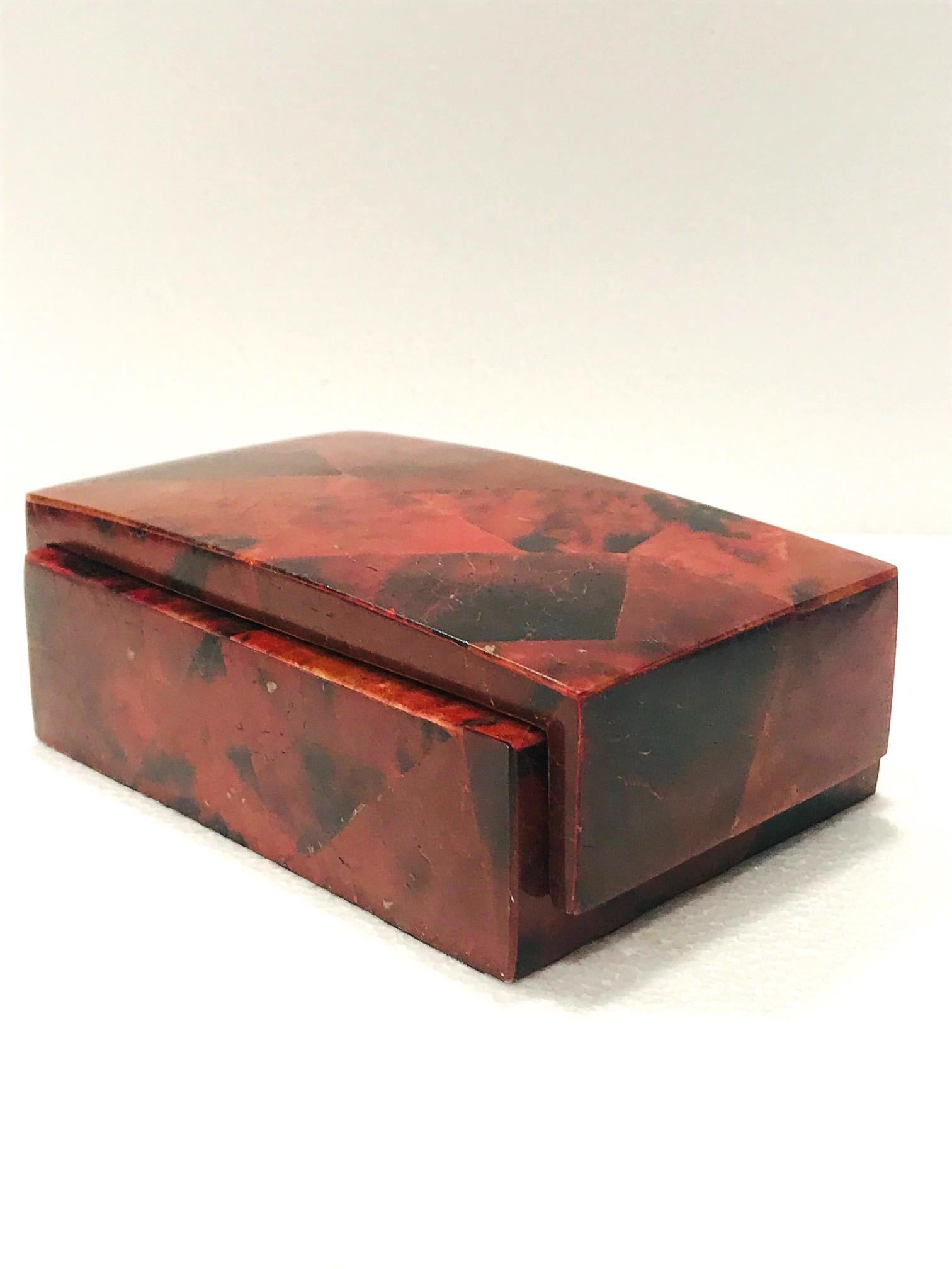 Contemporary Vintage R&Y Augousti Decorative Box in Mosaic Red and Black Pen-Shell, c. 2000