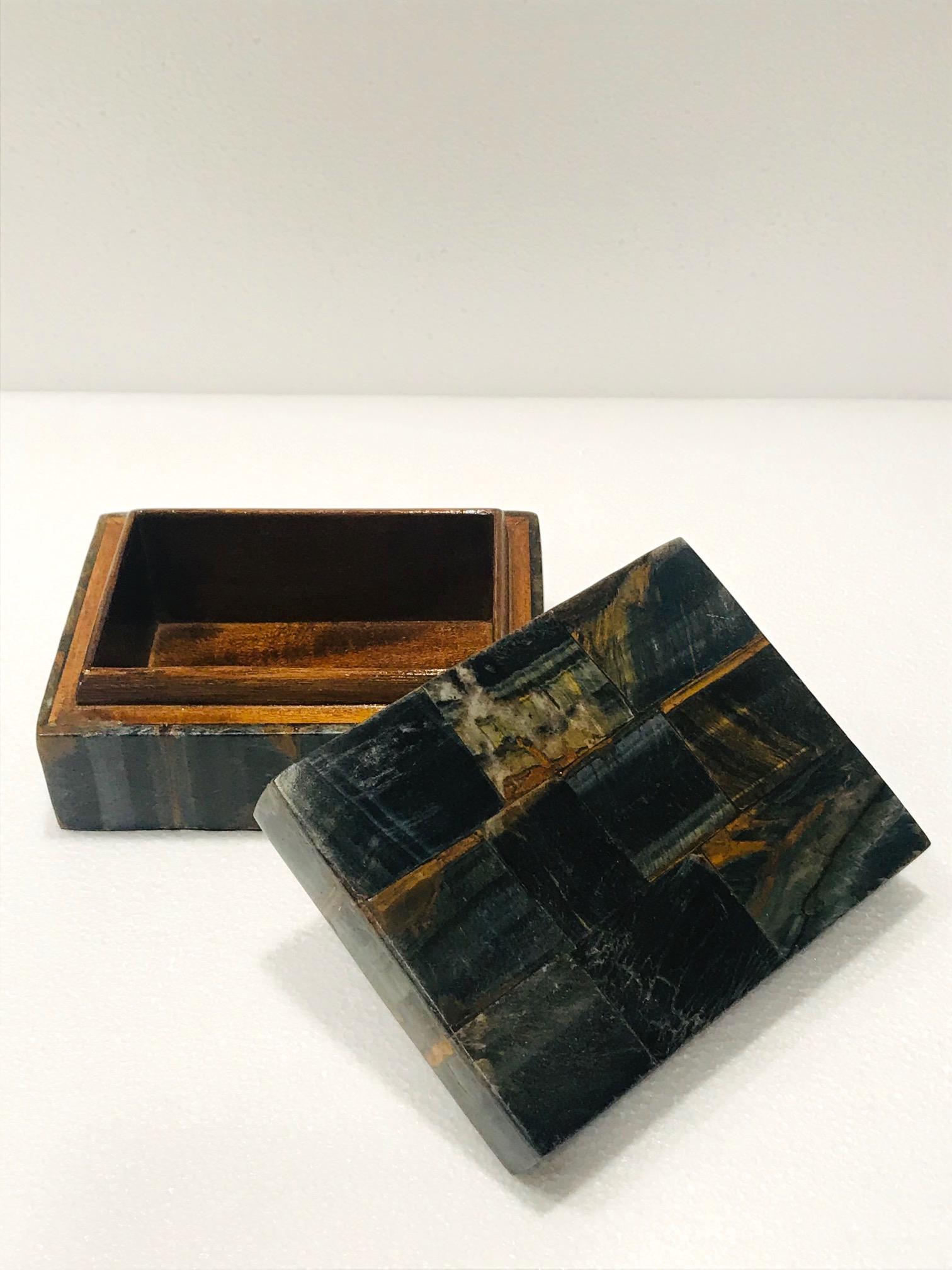 Vintage R&Y Augousti Decorative Box Tessellated Tiger Eye Stone, circa 2005 3