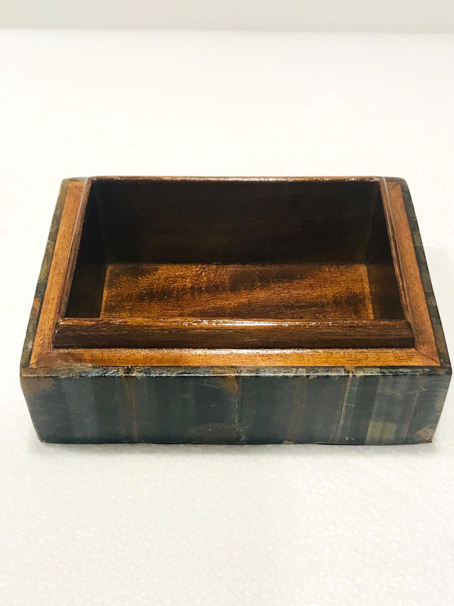 Vintage R&Y Augousti Decorative Box Tessellated Tiger Eye Stone, circa 2005 4