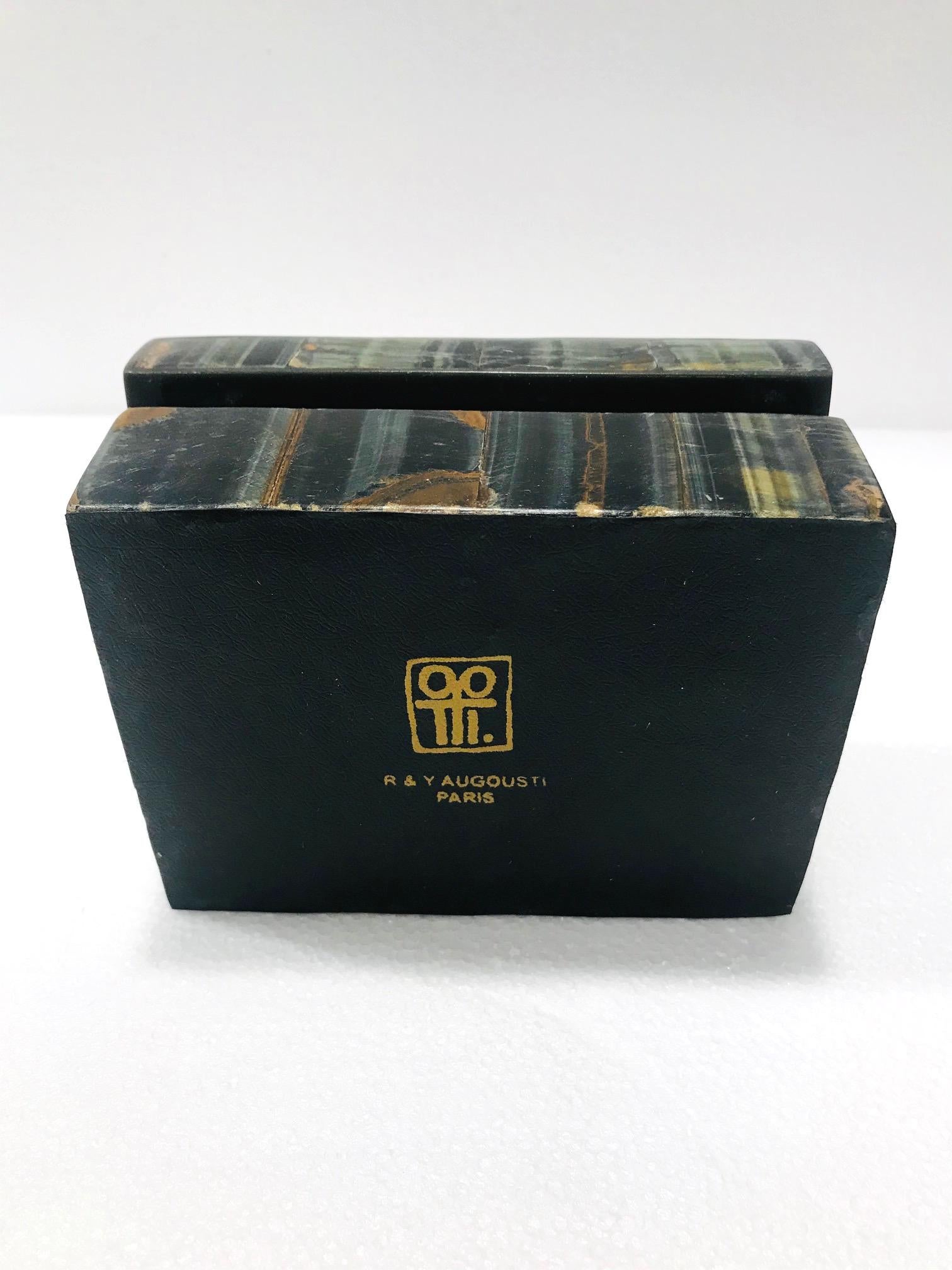 Vintage R&Y Augousti Decorative Box Tessellated Tiger Eye Stone, circa 2005 5