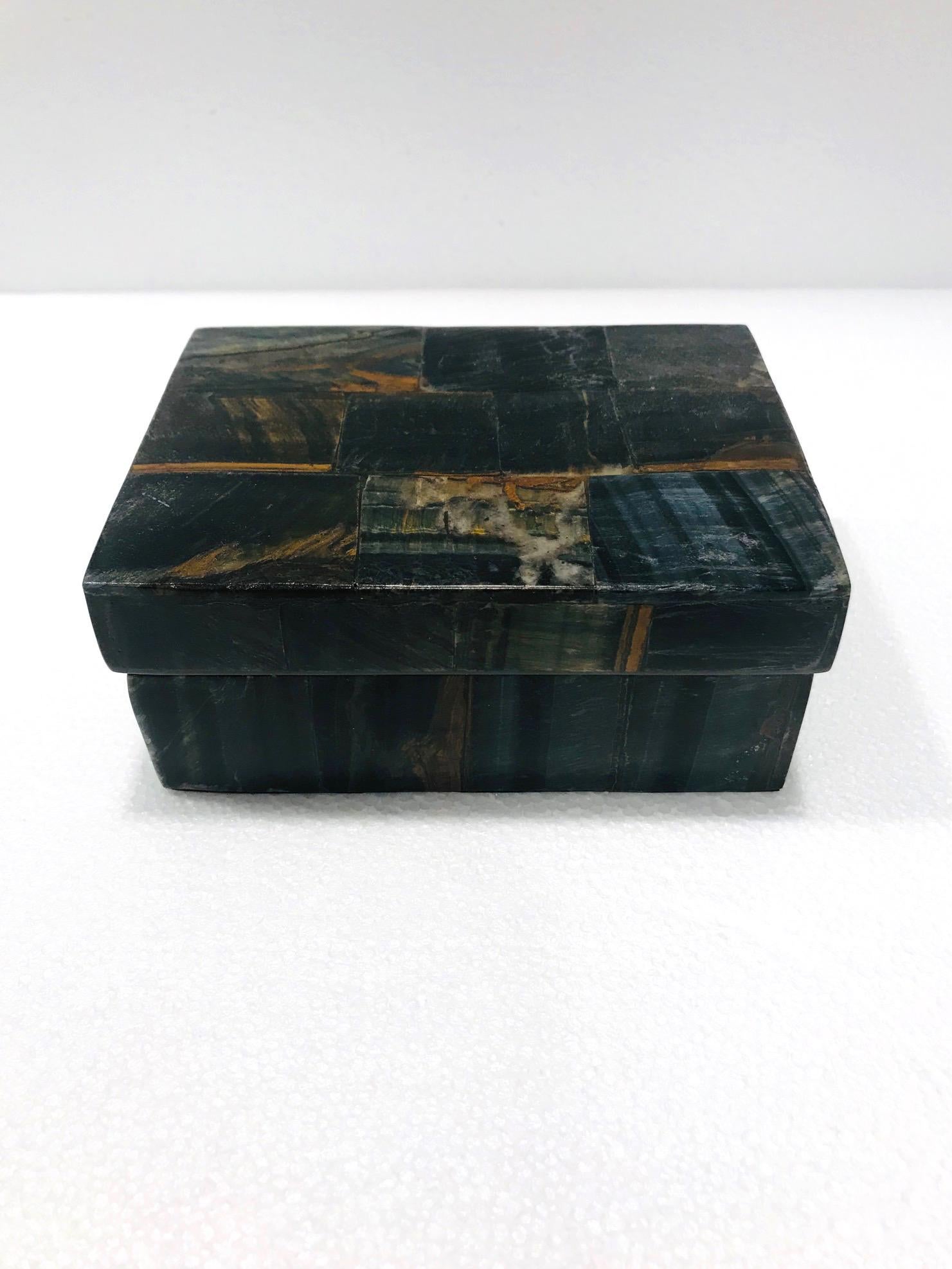 Organic Modern Vintage R&Y Augousti Decorative Box Tessellated Tiger Eye Stone, circa 2005