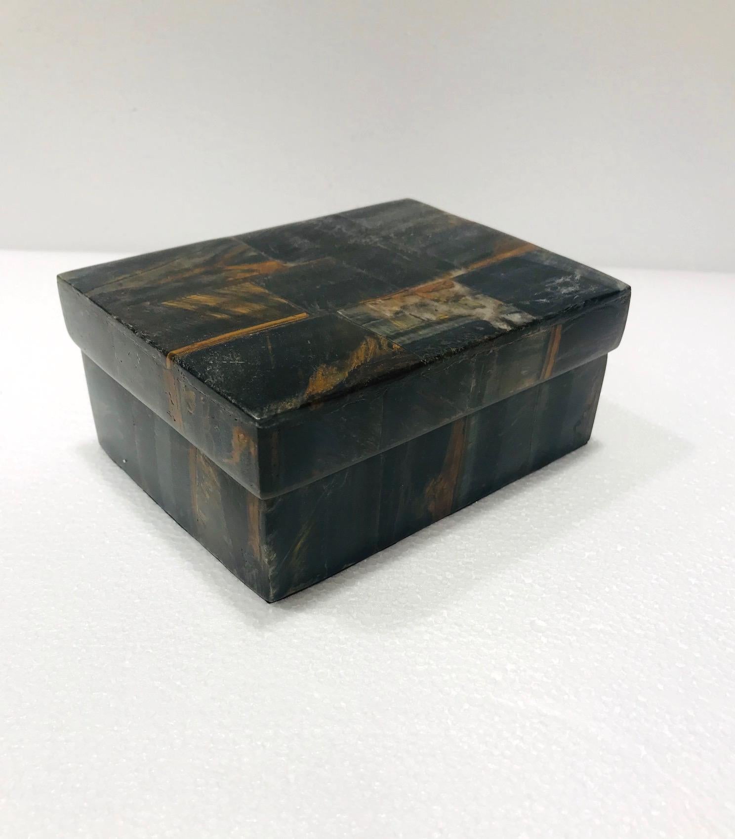 Contemporary Vintage R&Y Augousti Decorative Box Tessellated Tiger Eye Stone, circa 2005