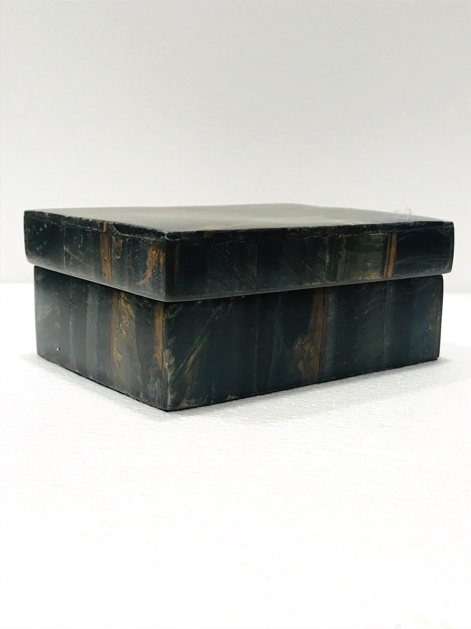 Vintage R&Y Augousti Decorative Box Tessellated Tiger Eye Stone, circa 2005 2