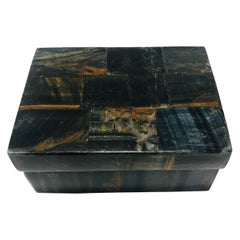 Vintage R&Y Augousti Decorative Box Tessellated Tiger Eye Stone, circa 2005