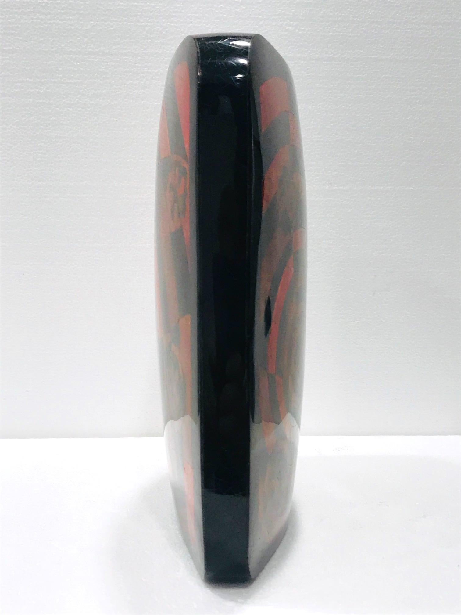 French Vintage R&Y Augousti Decorative Vase in Mosaic Red & Black Pen-Shell, circa 2000