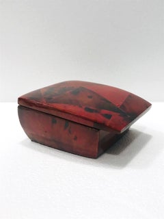 Vintage R&Y Augousti Trinket Box in Mosaic Red and Black Pen-Shell, circa 2000