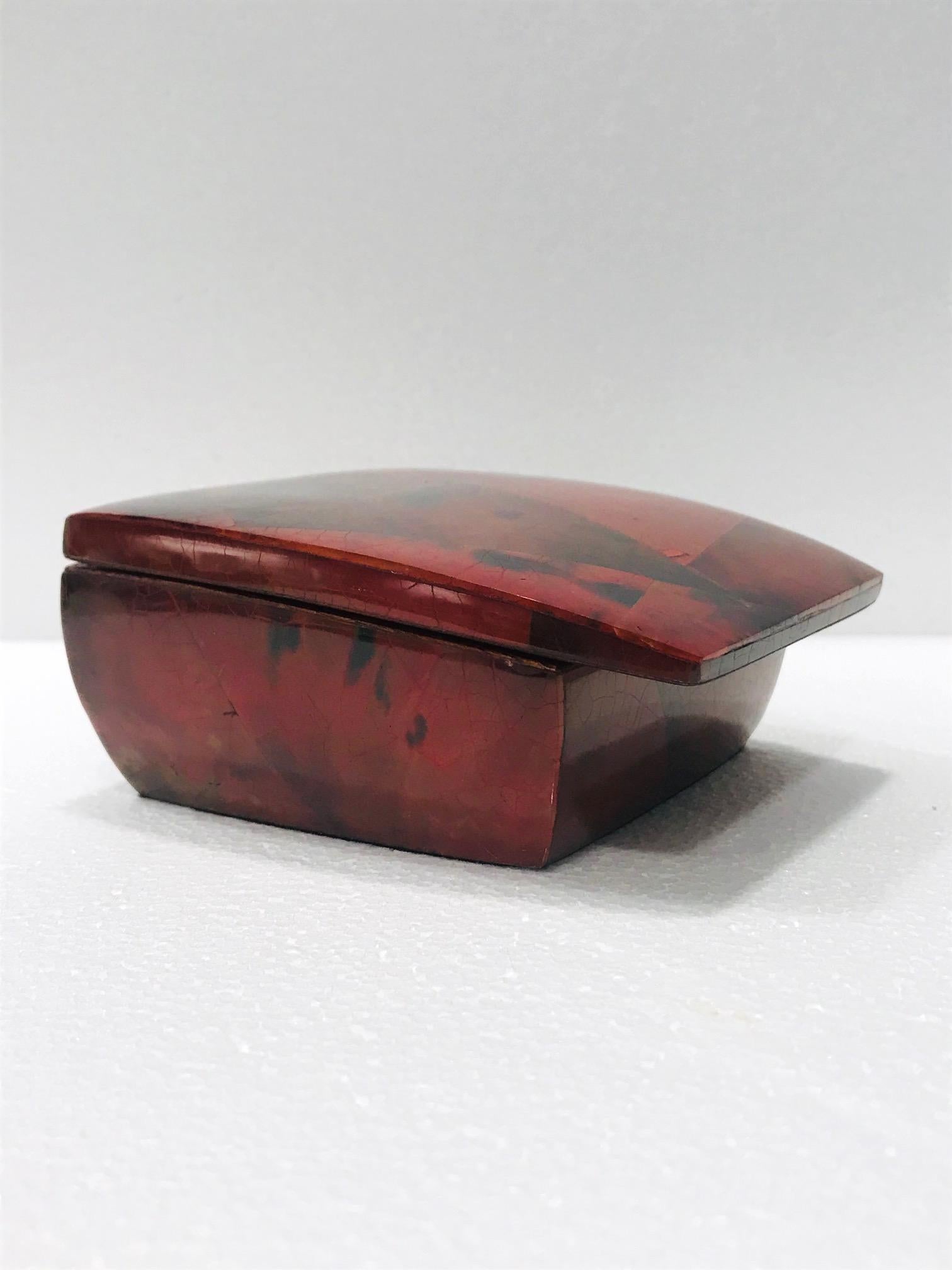 Organic Modern Vintage R&Y Augousti Trinket Box in Mosaic Red and Black Pen-Shell, circa 2000