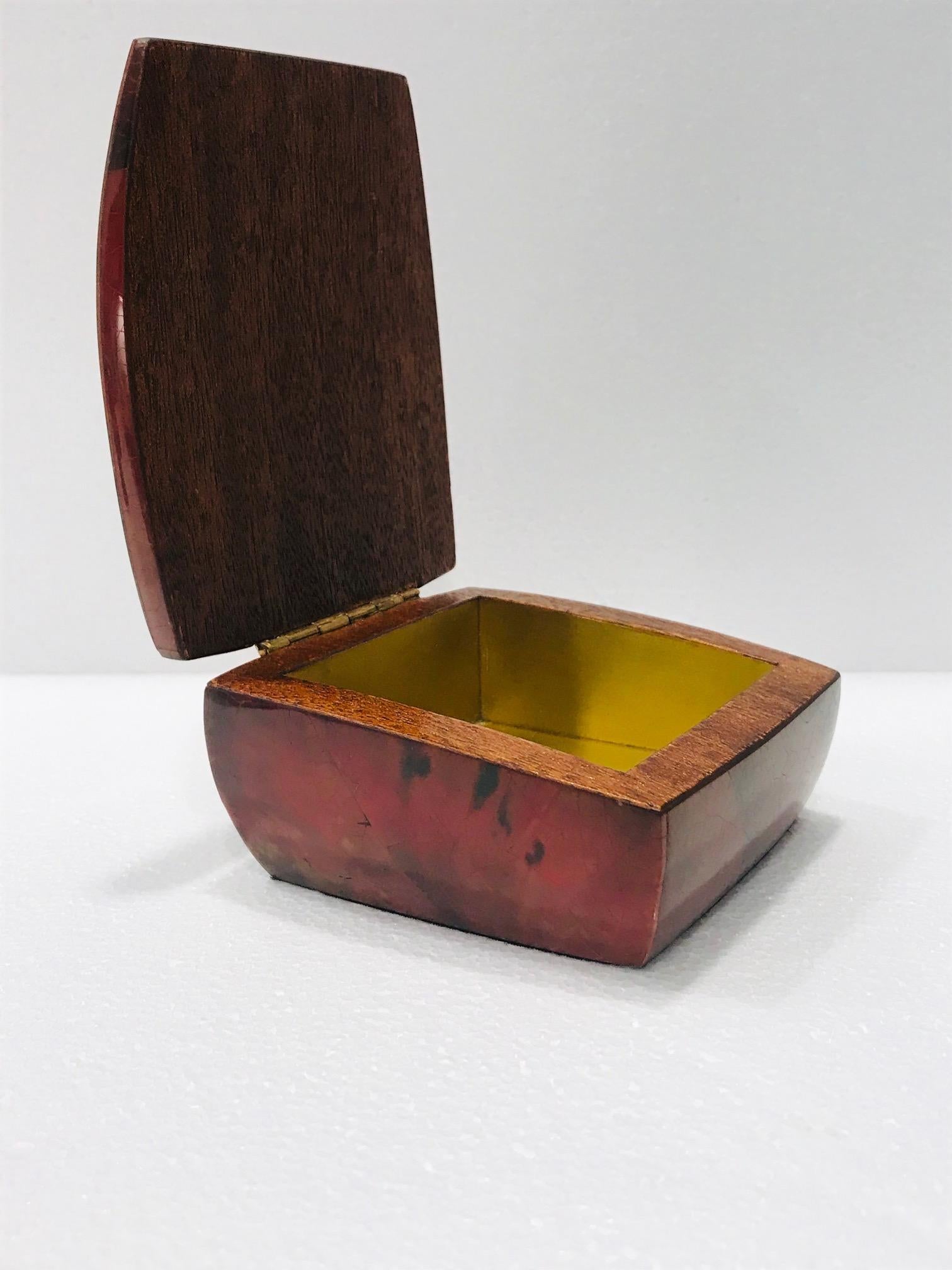 Contemporary Vintage R&Y Augousti Trinket Box in Mosaic Red and Black Pen-Shell, circa 2000
