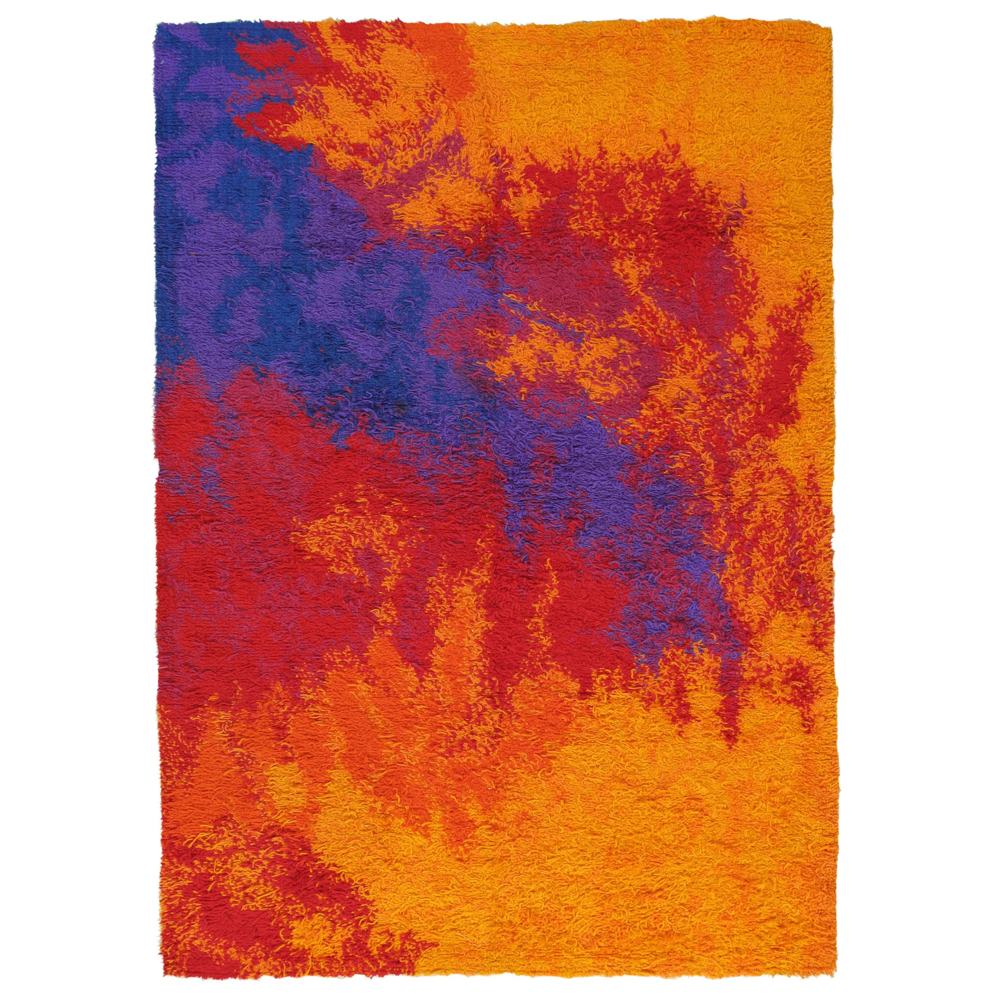 Tapis Rya suédois vintage coloré en vente