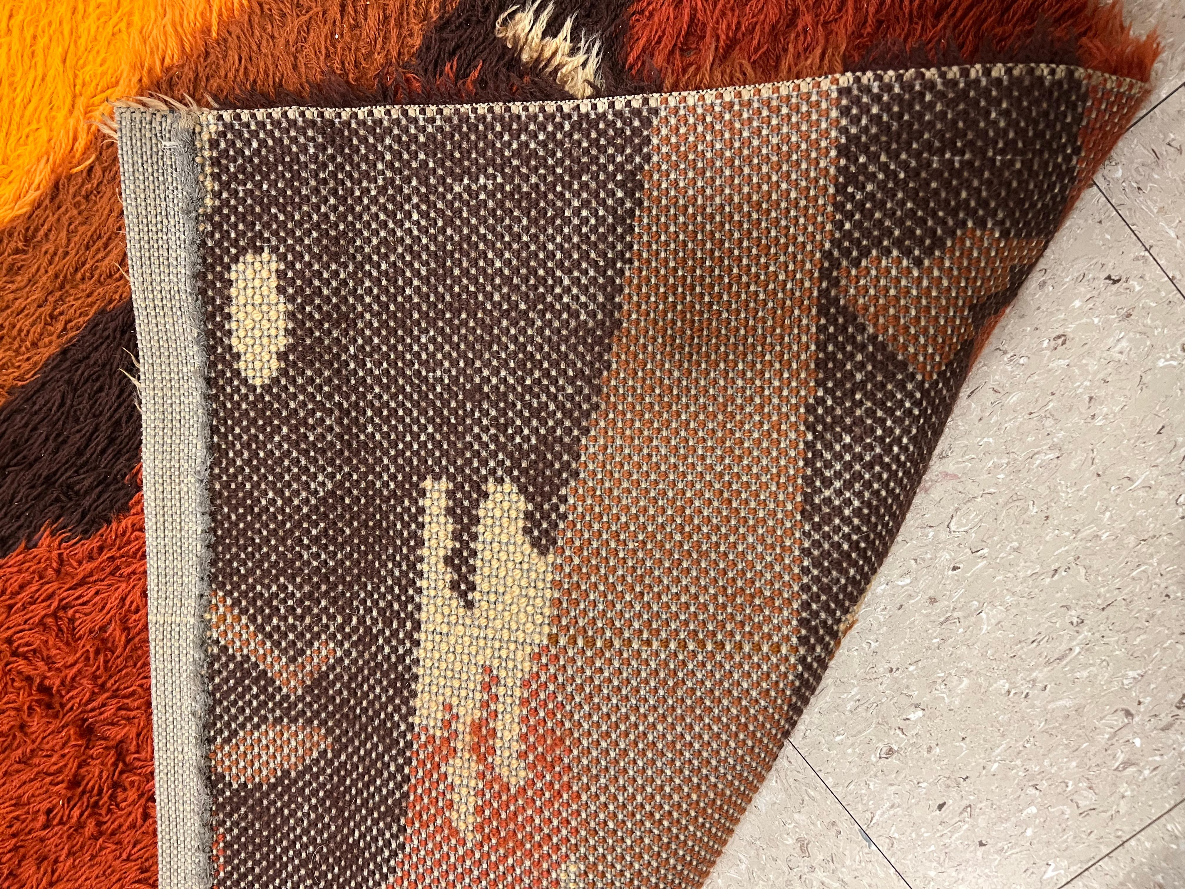 Vintage Rya Handmade Carpet, Swedish Rug, Colorful and Vibrant, Wool For Sale 3
