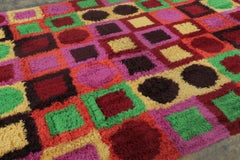 Vintage Rya Shag Rug in Polychromatic Tik-Tak Geometric Pattern - Rug & Kilim