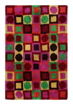 Vintage Rya Shag Rug in Polychromatic Tik-Tak Geometric Pattern - Rug & Kilim