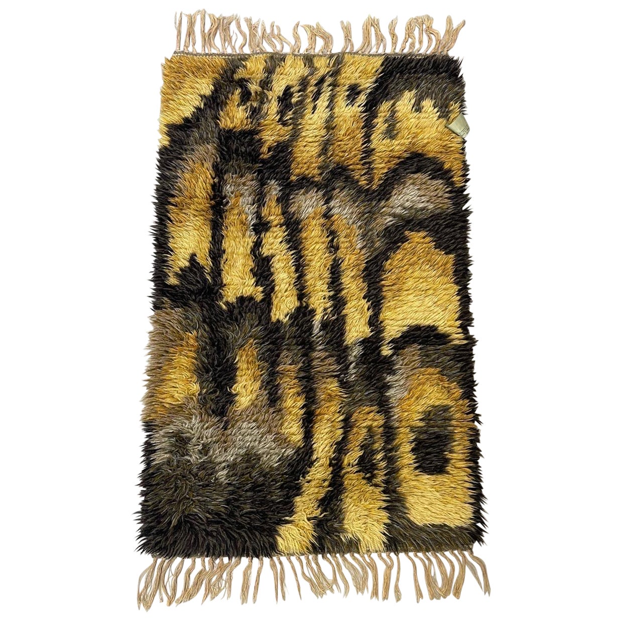 Tappeto vintage a pelo alto in stile Rya con disegno astratto.