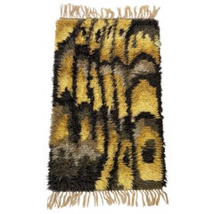 Vintage Rya Style High Pile Rug With Abstract Design.