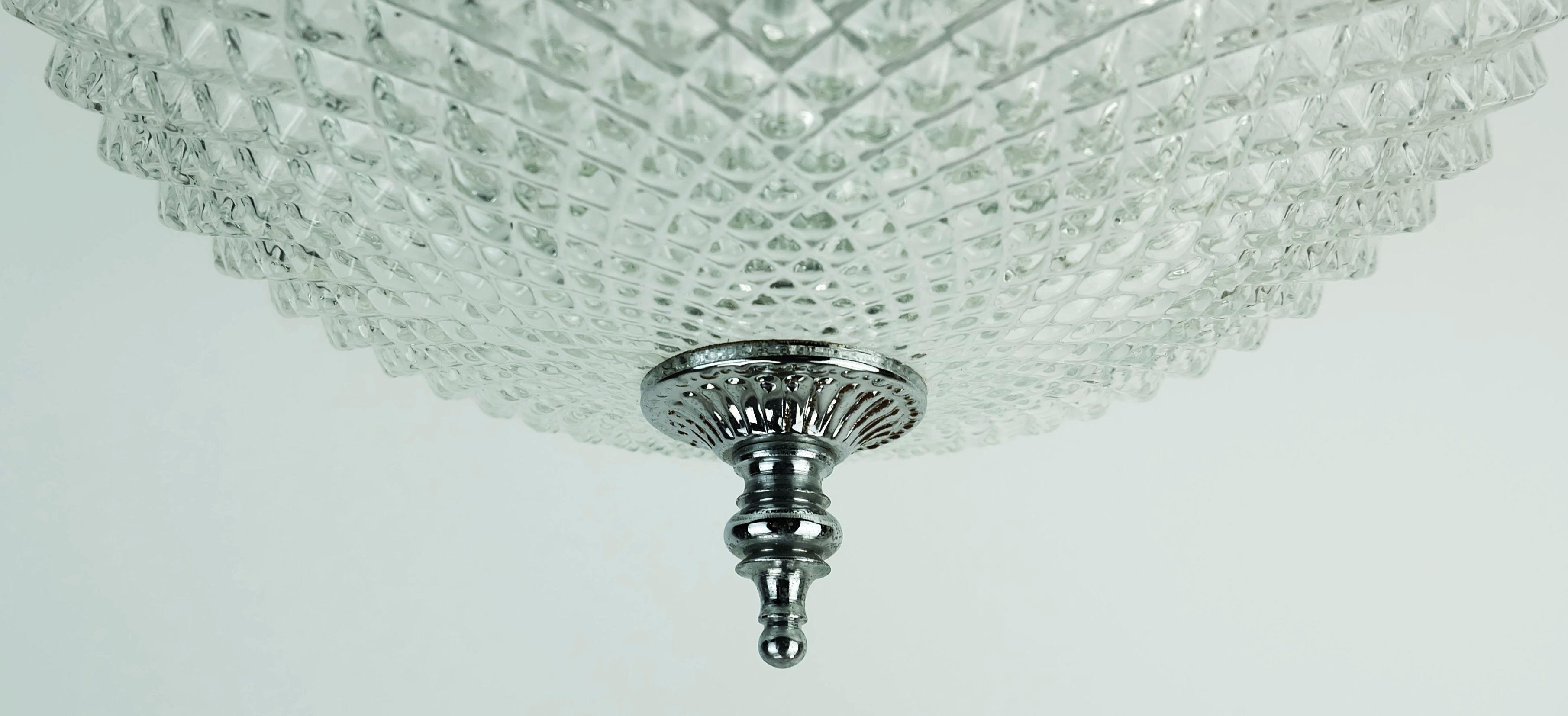 Plafonnier LAMP vintage en verre texturé et chrome des années 1970 Bon état - En vente à Mannheim, DE