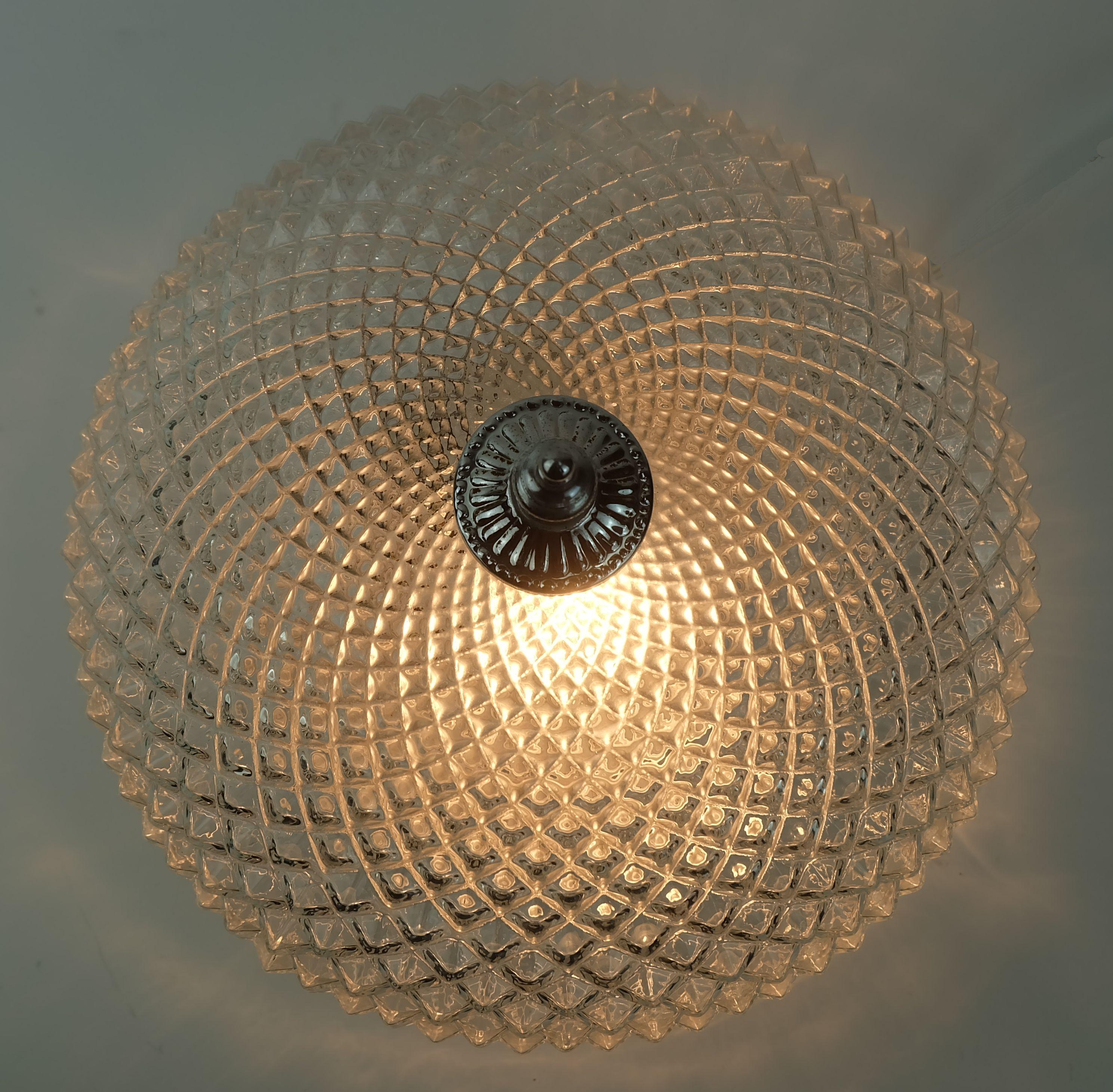 Plafonnier LAMP vintage en verre texturé et chrome des années 1970 en vente 1