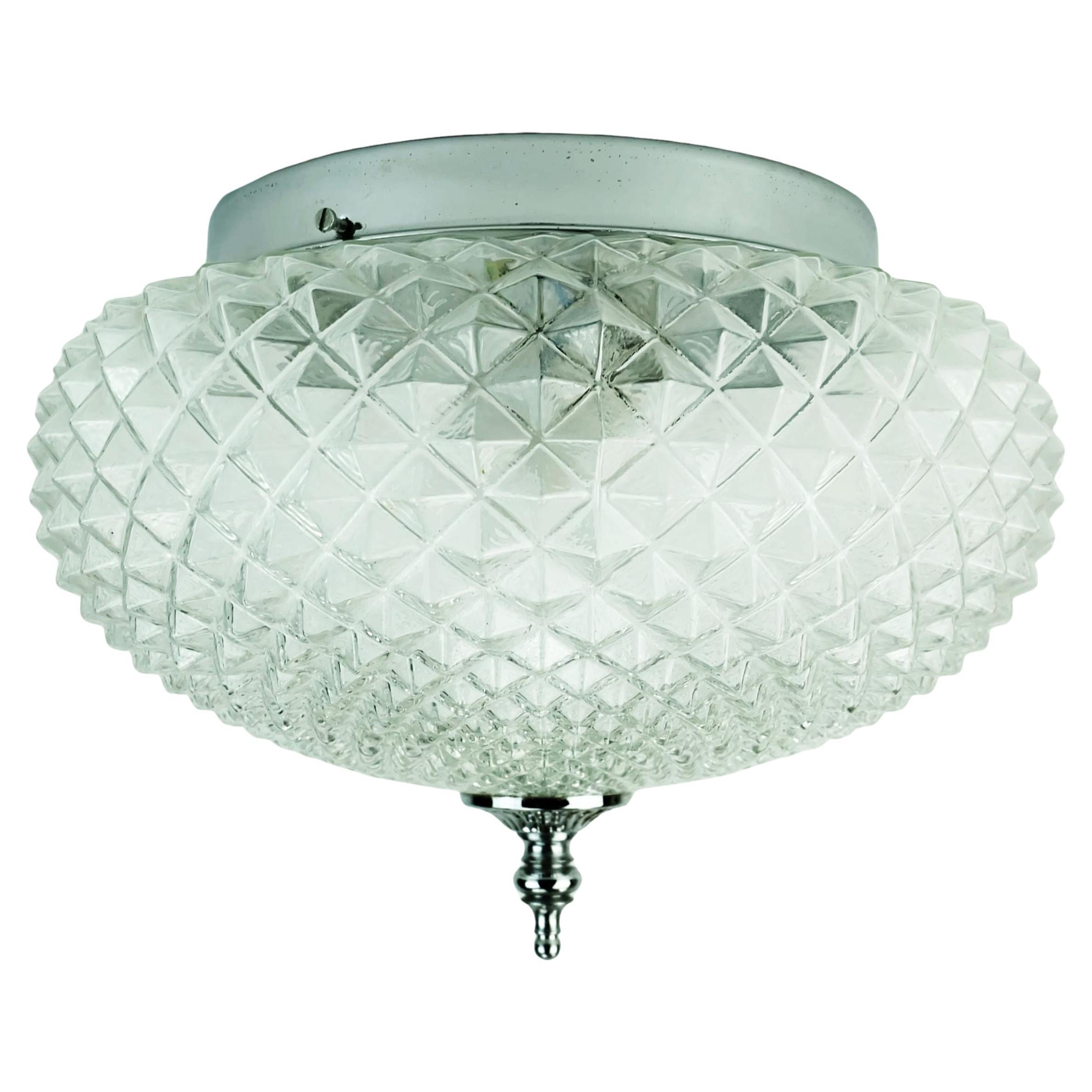 vintage rzb glass ceiling LAMP textured glass and chrome 1970s