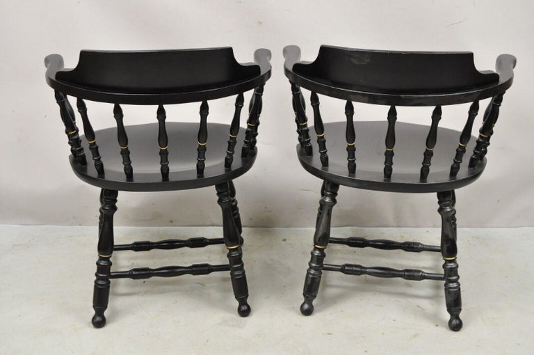 Vintage S. Bent and Bros Black Painted Eagle Colonial Style Pub Chairs