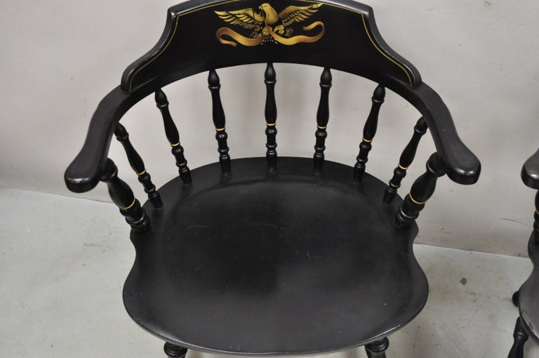 Vintage S. Bent and Bros Black Painted Eagle Colonial Style Pub Chairs