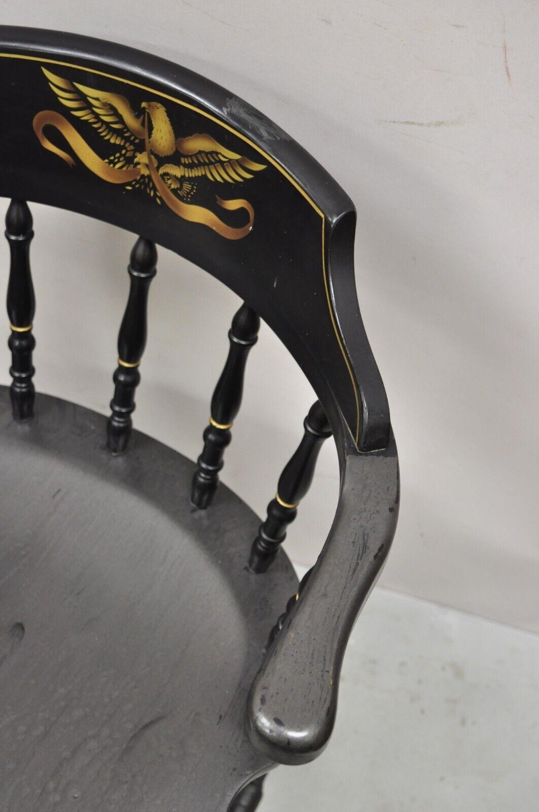 American Colonial Vintage S. Bent & Bros Black Painted Eagle Colonial Style Pub Chairs, a Pair For Sale