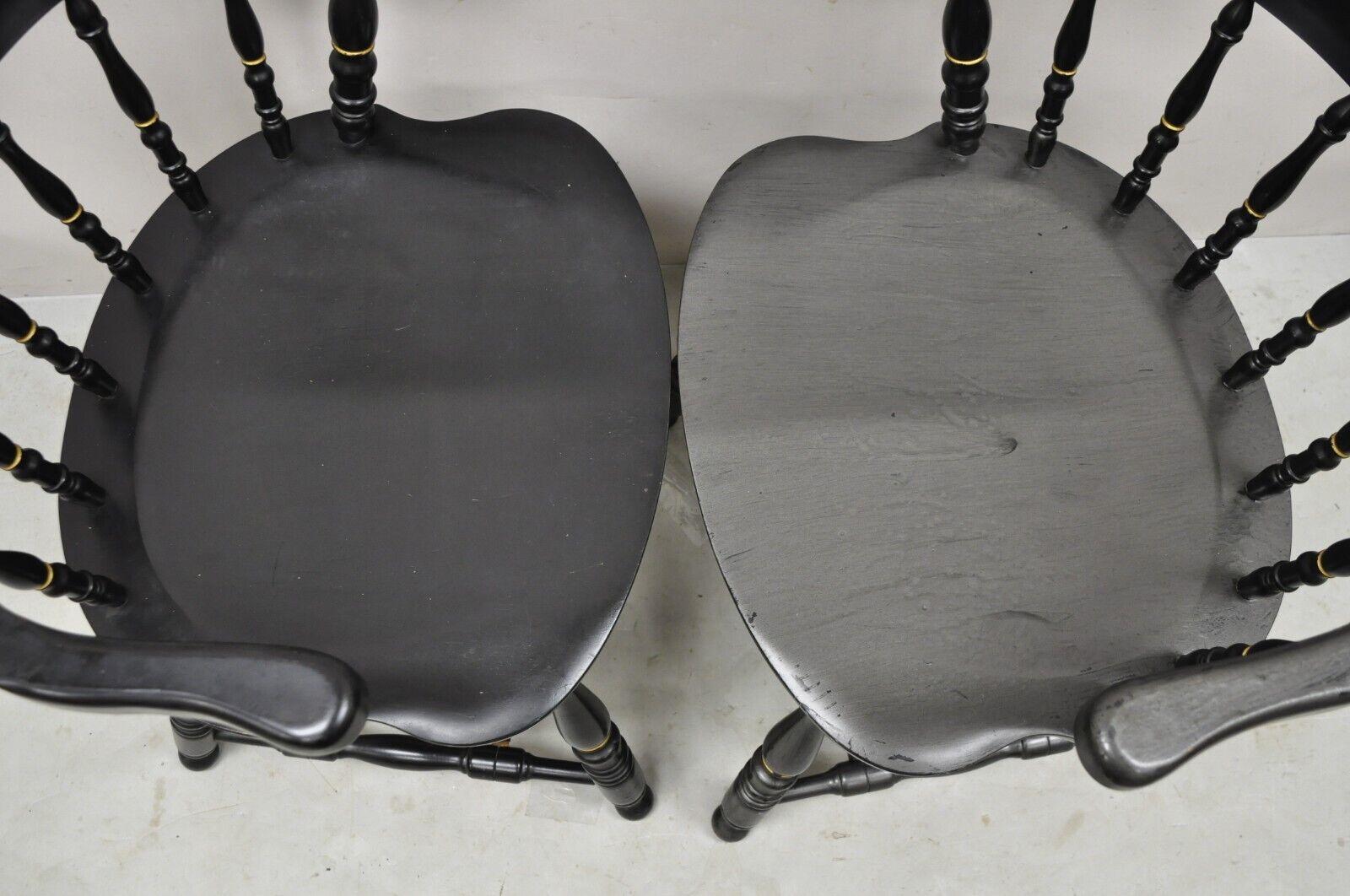 Vintage S. Bent & Bros Black Painted Eagle Colonial Style Pub Chairs, a Pair In Good Condition For Sale In Philadelphia, PA