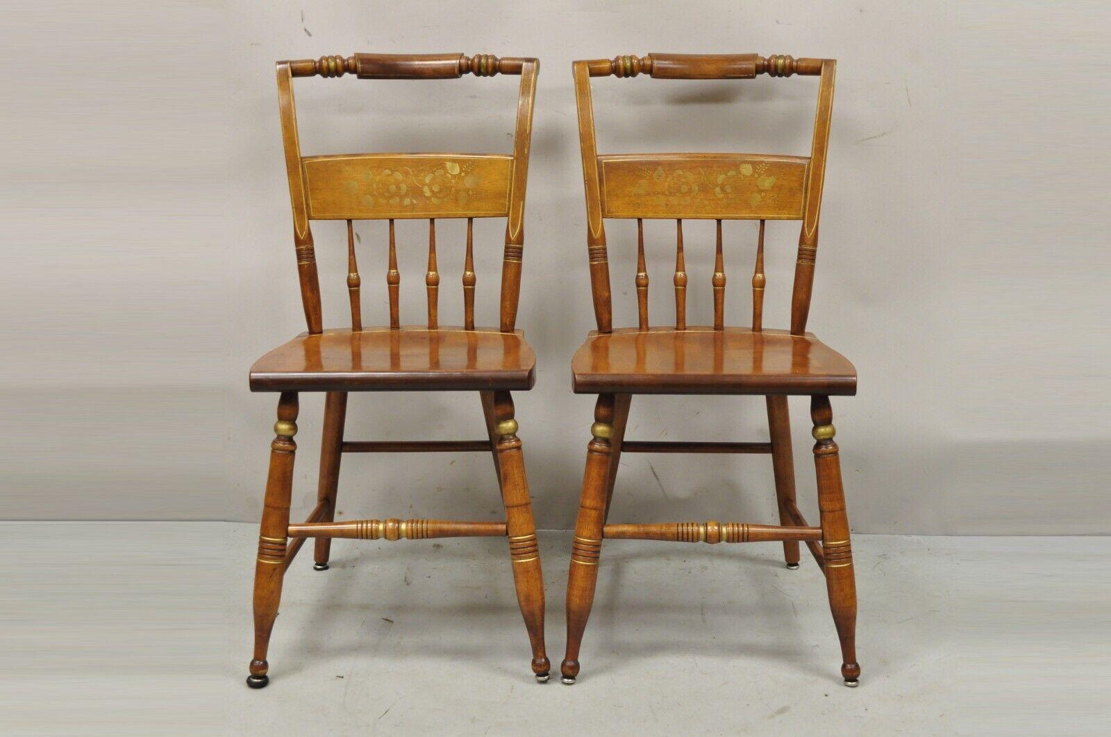 Vintage S. Bent Bros Maple Wood Hitchcock Colonial Style chairs - a Pair. Item features gold painted accents, solid wood construction, beautiful wood grain, original stamp, very nice vintage pair. Circa Early 20th Century. Measurements: 34