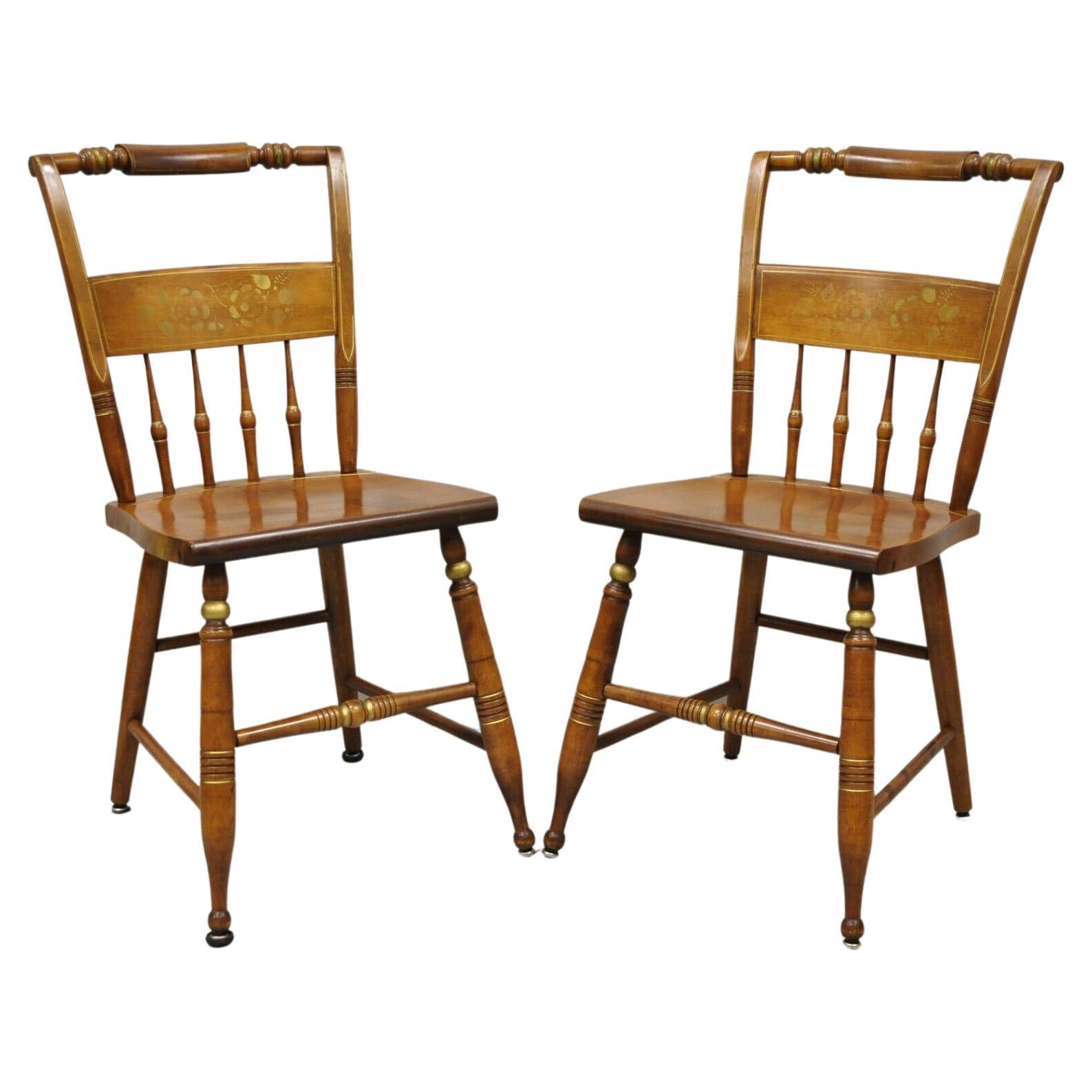 Vintage S. Bent Bros Maple Wood Hitchcock Colonial Style Chairs, a Pair