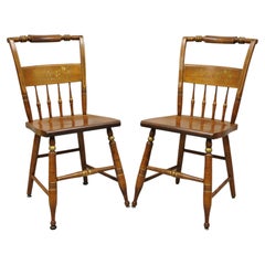 Antique S. Bent Bros Maple Wood Hitchcock Colonial Style Chairs, a Pair