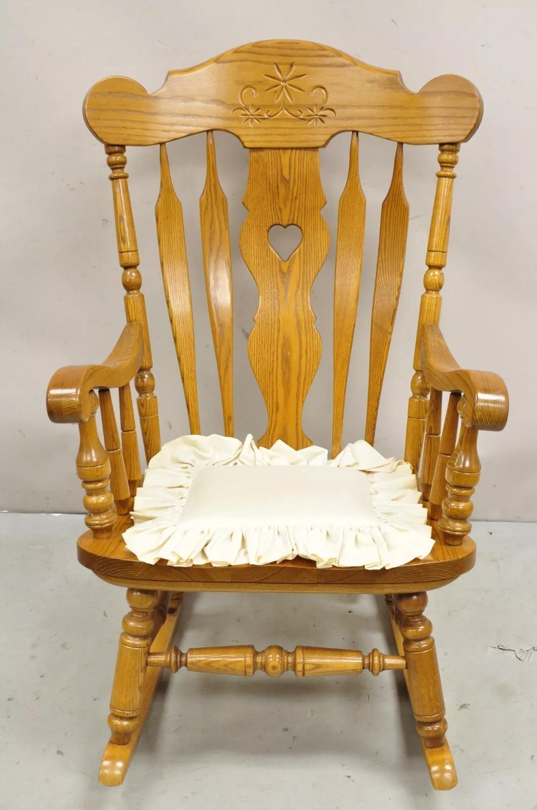 Vintage S. Bent & Bros. Victorian Amish Style Oak Wood Rocker Rocking Chair 7