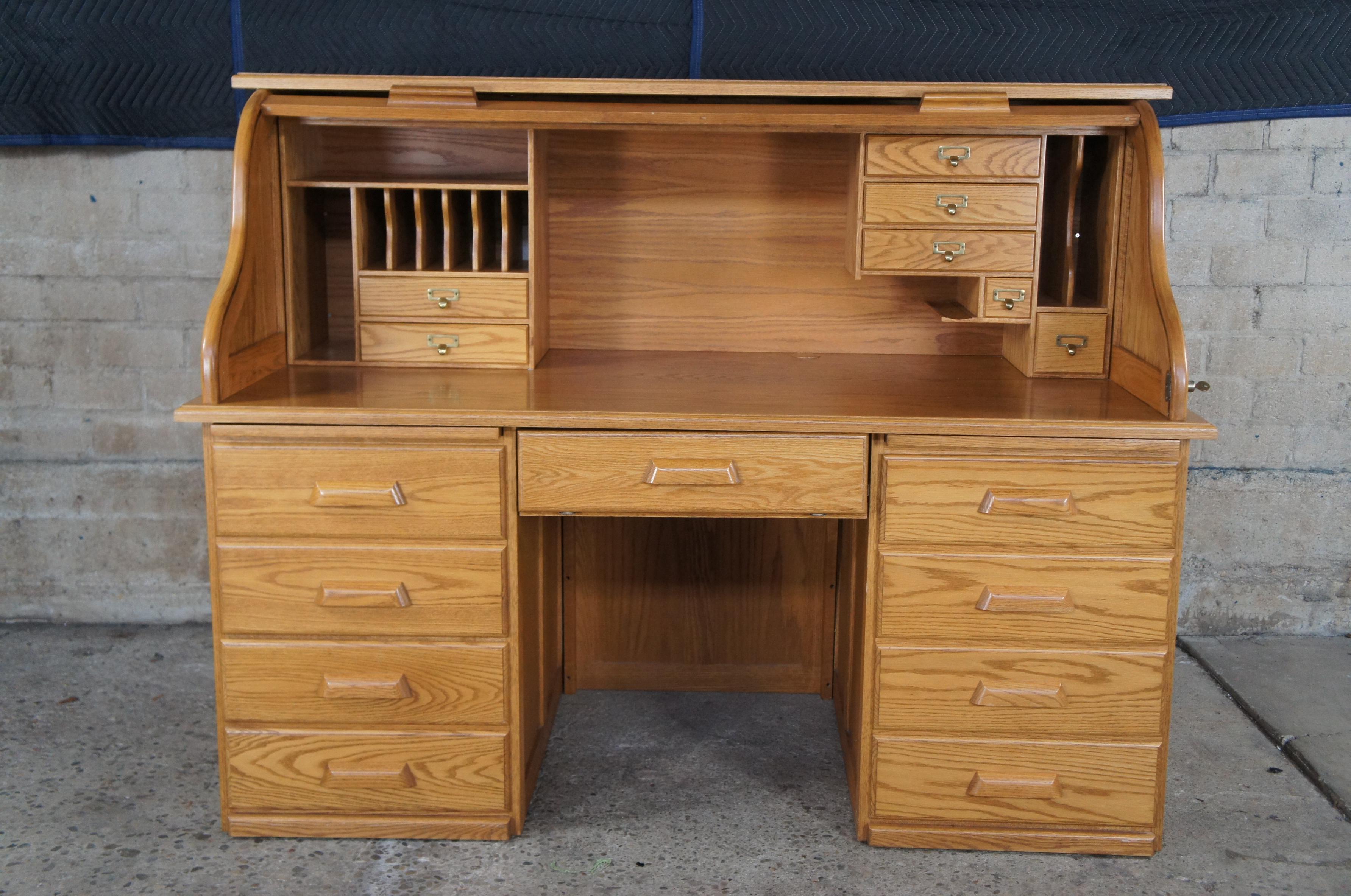Vintage S Curve Tambour Roll Top Secretary Office Library Banker Writing Desk  In Good Condition In Dayton, OH