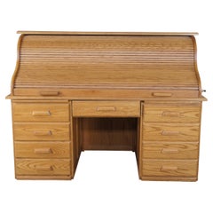Vintage S Curve Tambour Roll Top Secretary Office Library Banker Writing Desk