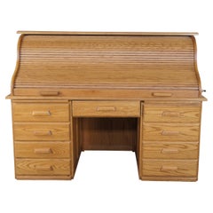 Retro S Curve Tambour Roll Top Secretary Office Library Banker Writing Desk 