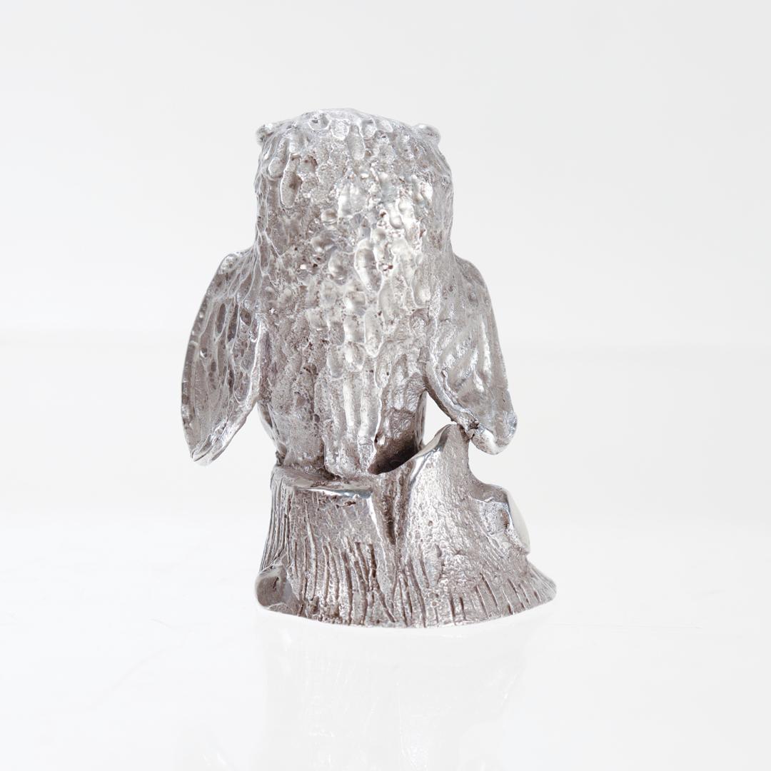 Women's or Men's Vintage S. Kirk & Son Sterling Silver Miniature Owl Figurine For Sale